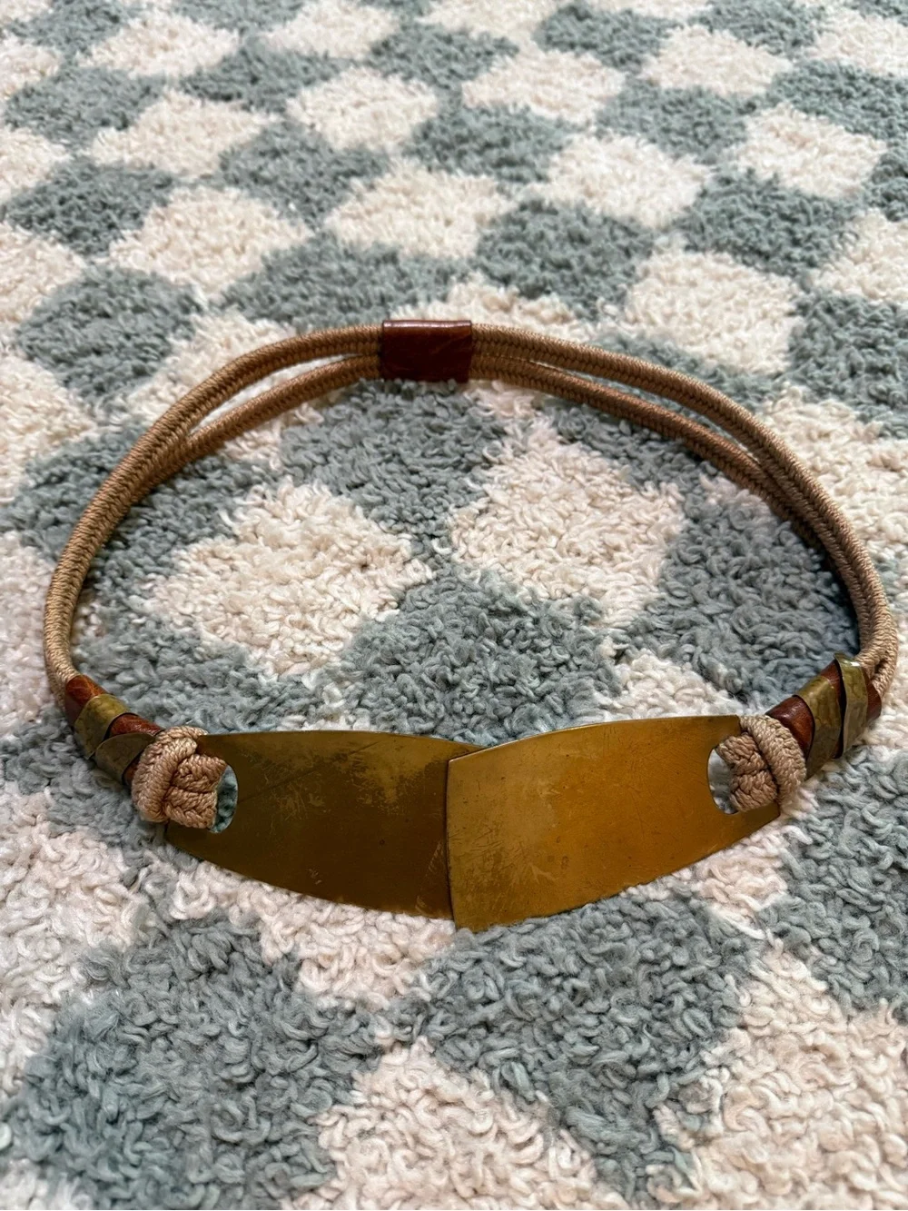 Vintage brass latch buckle stretchy belt braided strap retro statement boho art